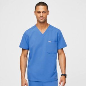 Figs Men's Leon Regular Fit Capri Blue Scrub Top Size XS